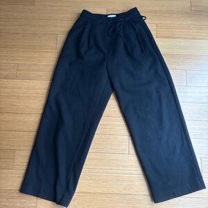 Black wool barrel pants tie waist